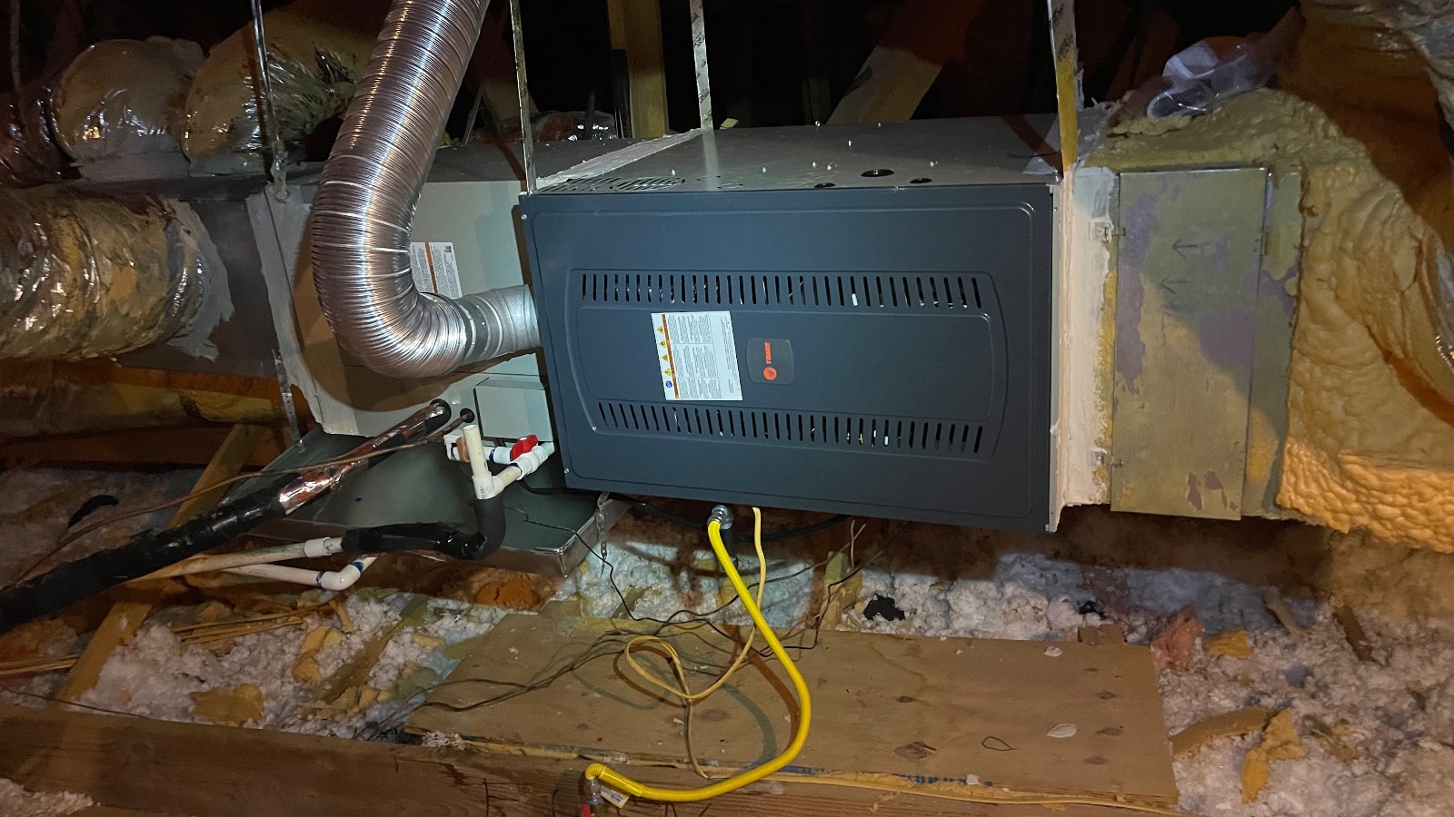 New horizontal gas furnace installed in attic